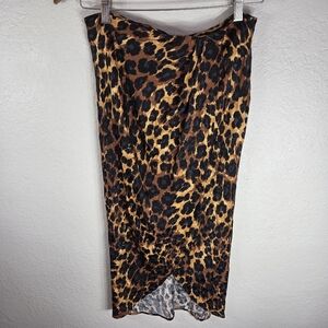 Zara Leopard Print Midi Wrap Skirt Black Tan Size Small Slit Front Zip